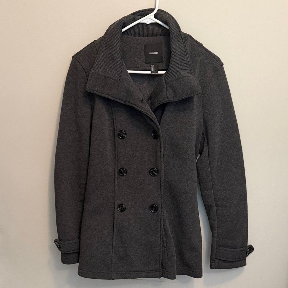 Forever 21 Dark Gray Knit Women’s Belted Peacoat. Size Medium